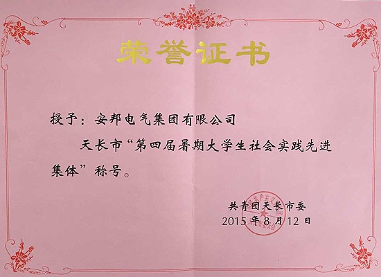 日皮视频免费看集團榮獲天長市“第四屆暑期大學生社會實踐先進集體”稱號(圖1)